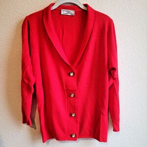 Designers Originals Cardigan Sz S Red Button Sweater Vintage USA READ